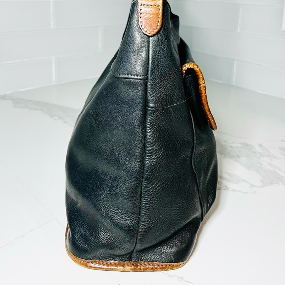 FOSSIL Black Genuine Leather Western Shoulder Bag Rope Woven Boho - Picture 2 of 9